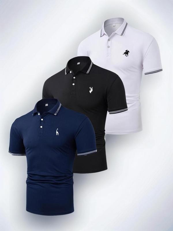 Men's Animal Print Contrast Binding Polo Shirt, Regular Fit Fashion Short Sleeve Golf Top, Men's Summer Clothes for Daily...