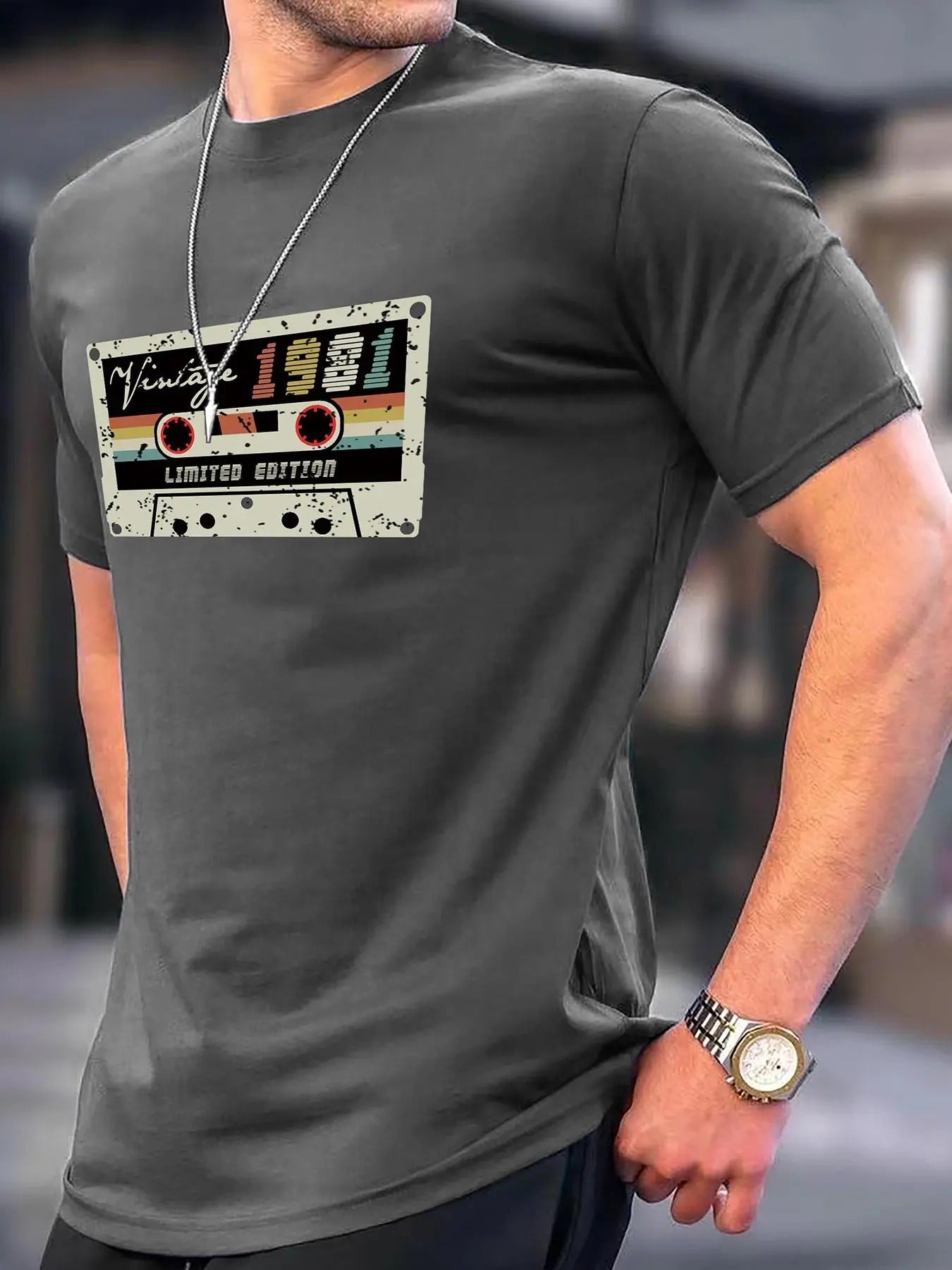 Men's Audiotape Print Round Neck Tee, Regular Fit Casual Soft Comfy Short Sleeve T-Shirt for Summer, Men's Top for Daily...