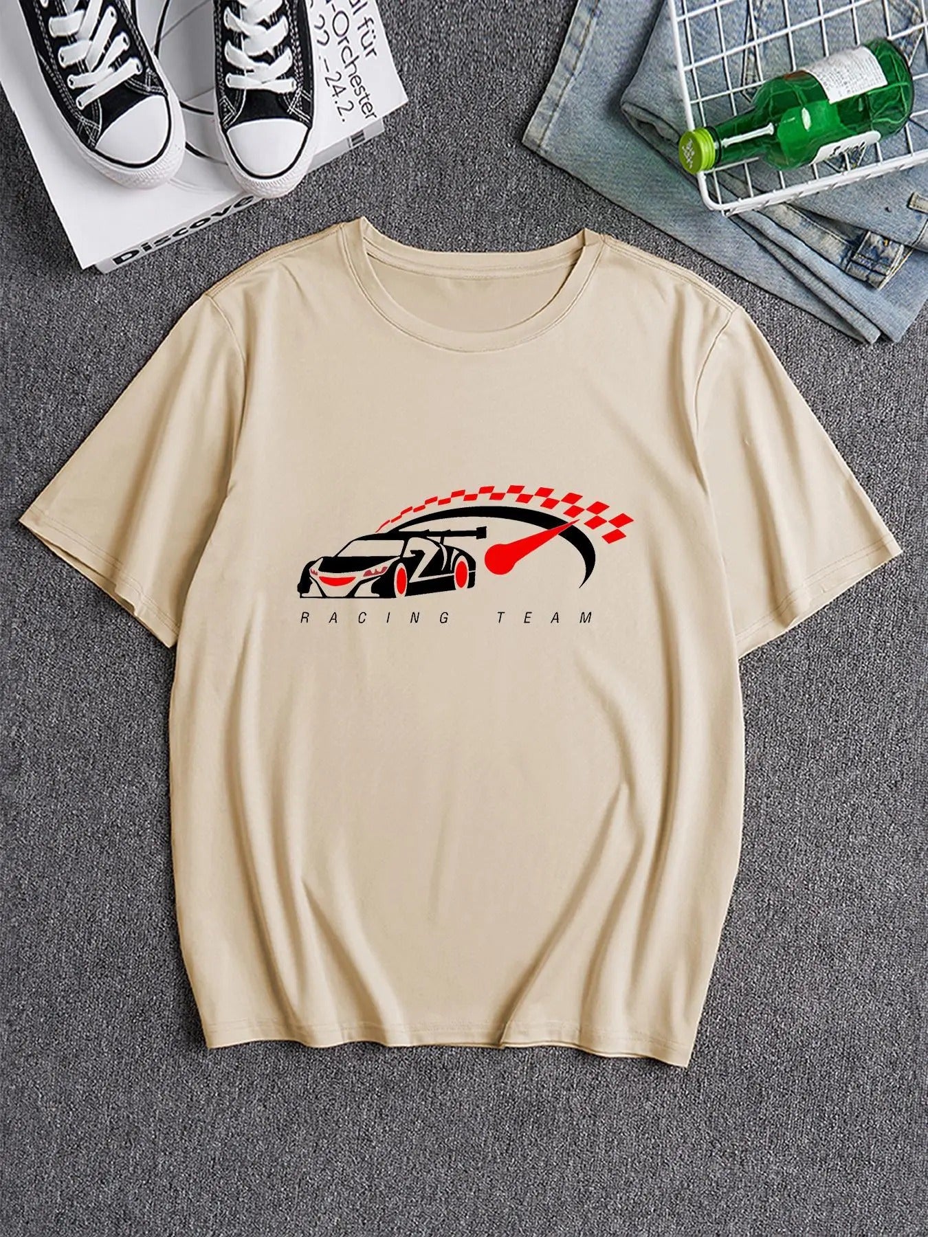 Men's Automotive Instrument Panel & Letter Print Round Neck Tee, Regular Fit Casual Short Sleeve Crew Neck T-shirt for...