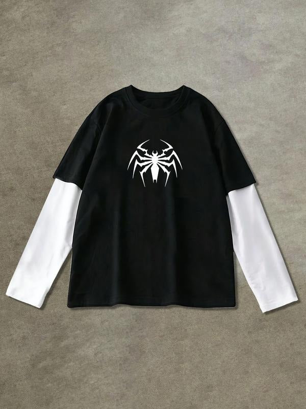 Men's Autumn Casual Round Neck Long Sleeve T-Shirt, Mechanical Spider Print, Soft Fabric, Comfortable Daily Wear, Fashion...