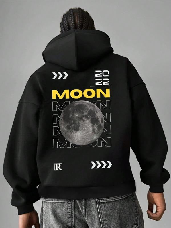 Men's Autumn Winter Moon Planet Print Hoodie, Casual Loose Fit Long Sleeve Sweatshirt, Warm Spider Element Design,...