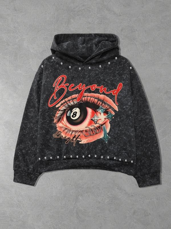 Men's Autumn Winter New American Style Eye Print Hoodie, Unisex Street Fashion Loose Short Design, Casual Trendy Top for...