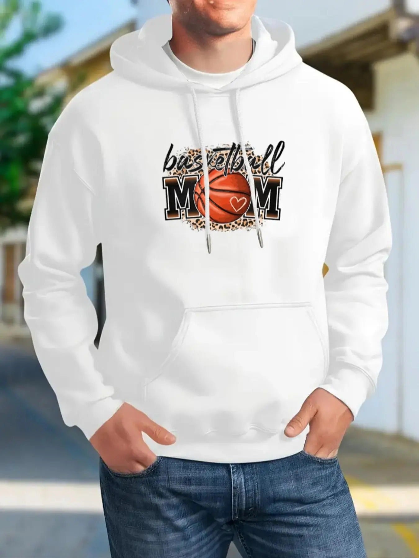Men's Basketball & Mom Letter Print Drop Shoulder Thermal Lined Hoodie, Fashion Casual Regular Fit Drawstring Hooded...