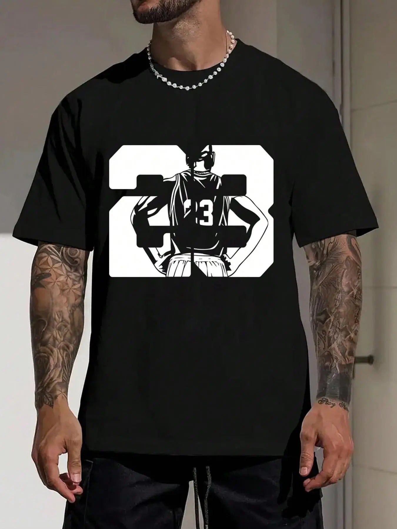 Men's Basketball Player Print Round Neck Tee, Regular Fit Casual Short Sleeve Crew Neck T-Shirt for Summer, Fashion Men's...