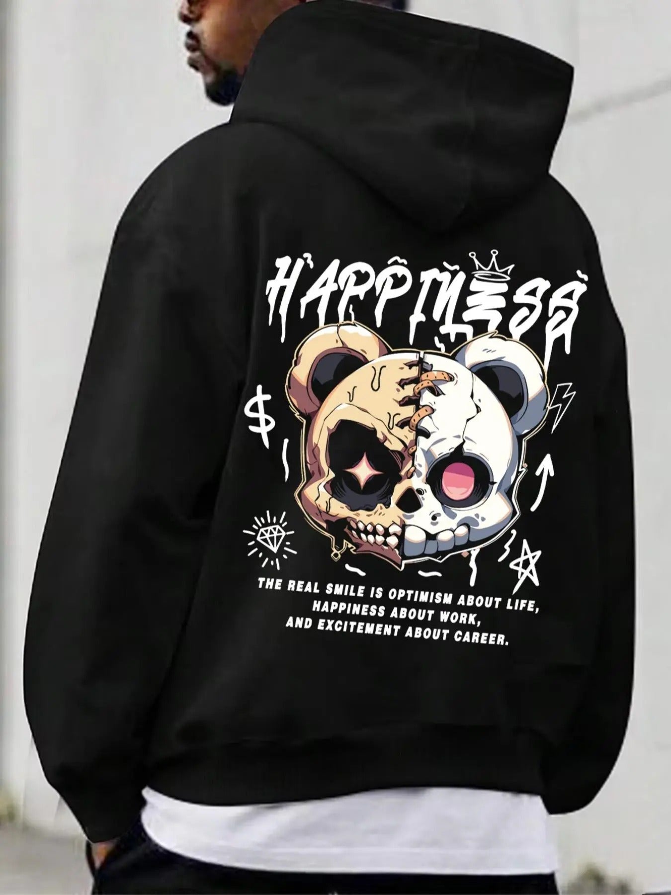 Men's Bear & Skull Print Hoodie, Regular Fit Casual Graphic Hooded Sweatshirt for Daily Holiday Outdoor Wear, Men Clothes...