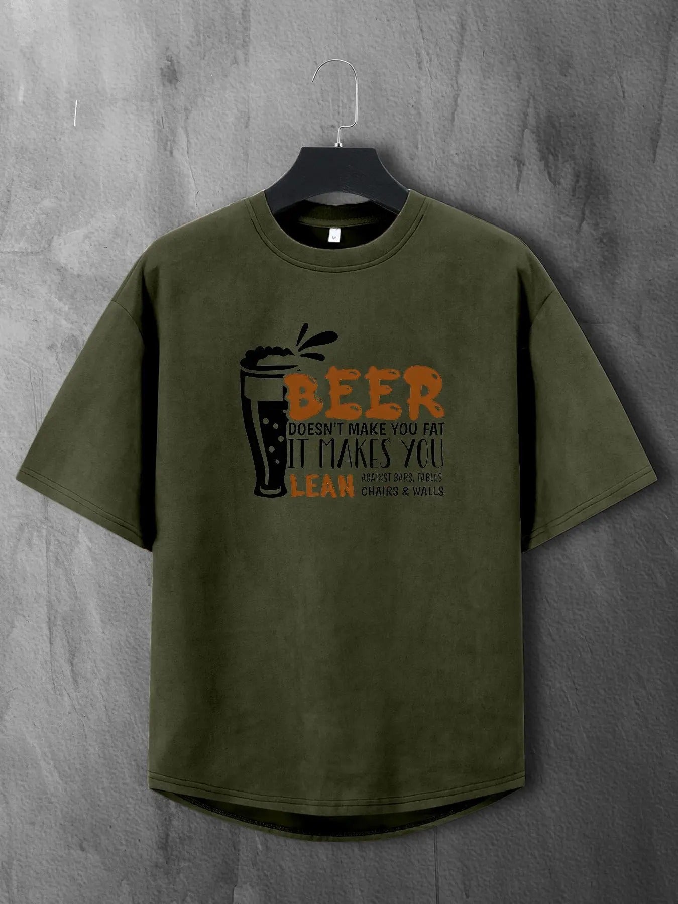 Men's Beer & Letter Print Round Neck Suede Tee, Loose Casual Short Sleeve T-shirt for Summer, Men's Top for Daily Wear...