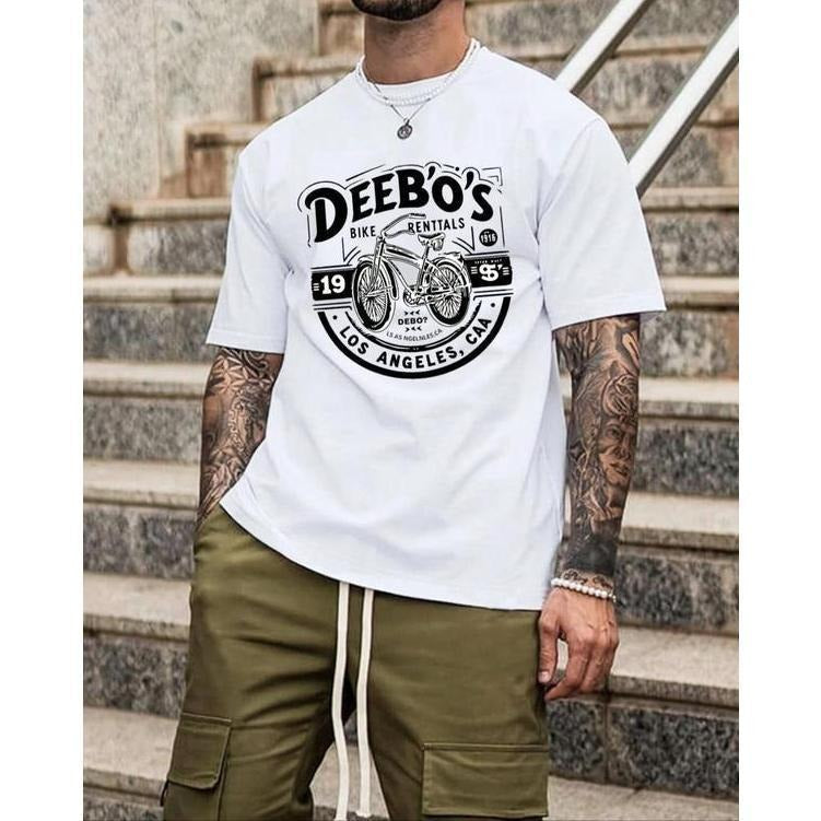 Men's Bicycle & Letter Print Round Neck Tee, Regular Fit Casual Short Sleeve Crew Neck T-shirt for Daily Wear, Men's...