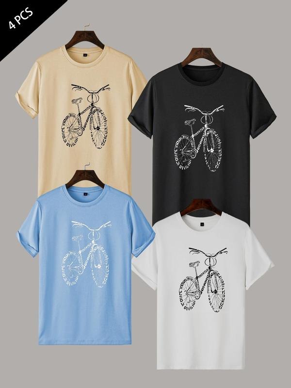 Men's Bicycle & Letter Print Round Neck Tee, Regular Fit Casual Short Sleeve T-shirt for Summer, Men's Top for Daily...