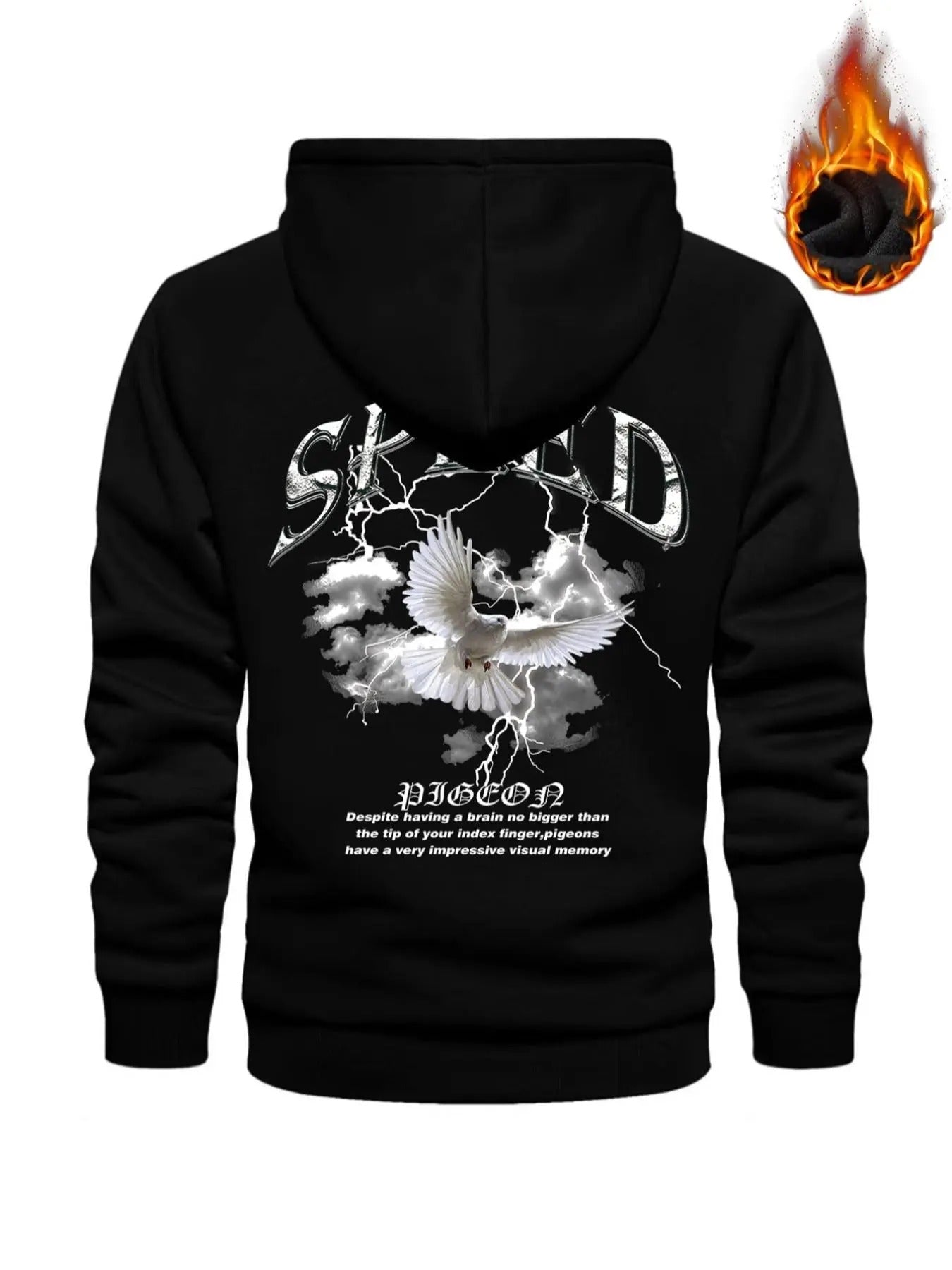 Men's Bird & Letter Print Thermal Lined Hoodie, Casual Loose Long Sleeve Hooded Sweatshirt for Fall & Winter, Men's...