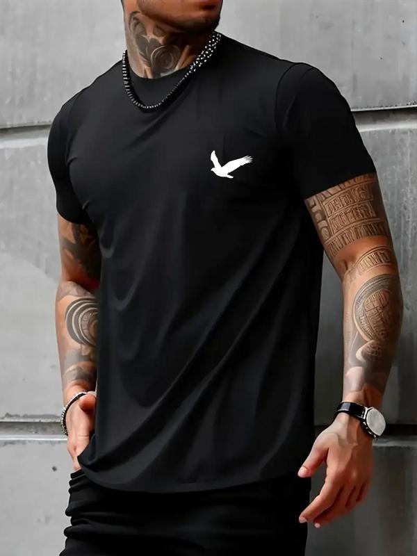 Men's Bird Print Short Sleeve Graphic Tee, Regular Fit Casual Round Neck T-shirt for Summer, Men's Top for Daily Wear...