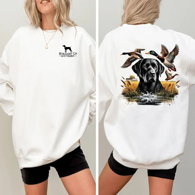 Men's Black Lab and Flying Ducks Design Sweatshirt - Hunting Companion, Soft and Stylish for Casual Wear and Outdoor...