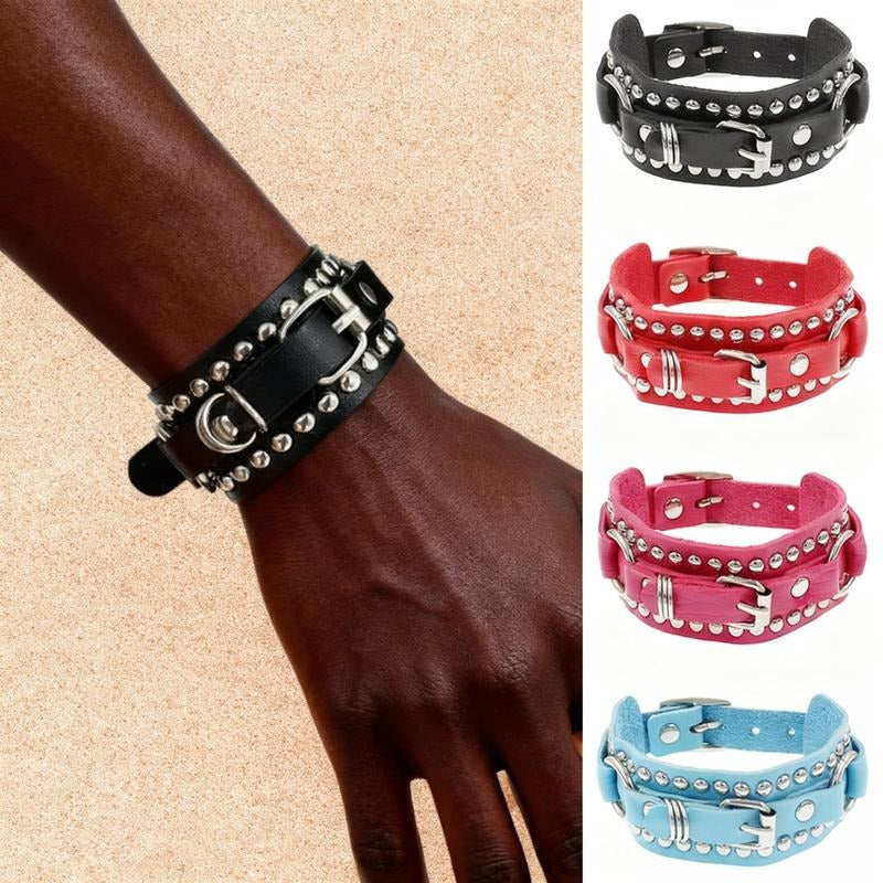 Men's Bracelet Rivet leather, personalized and fashionable rock leather bracelet Couple bracelet Punk style T-Shirts,...