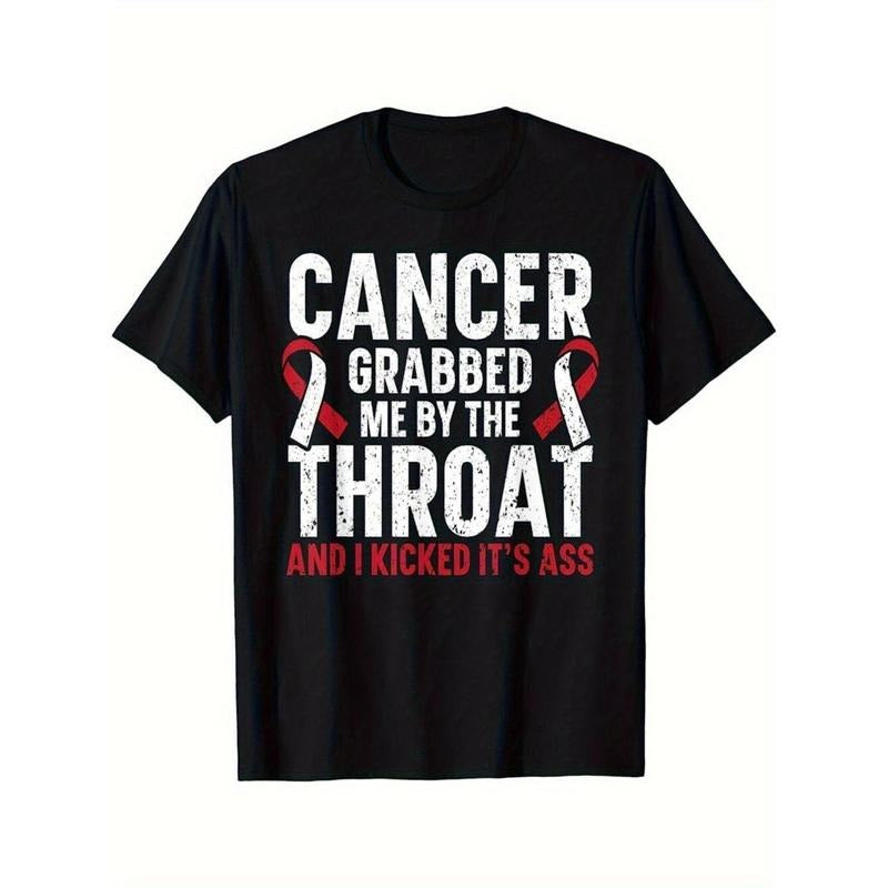 Men's Cancer Awareness Graphic Tee With Bold "Cancer Grabbed Me By The Throat" Print In 100% Cotton For Comfortable...