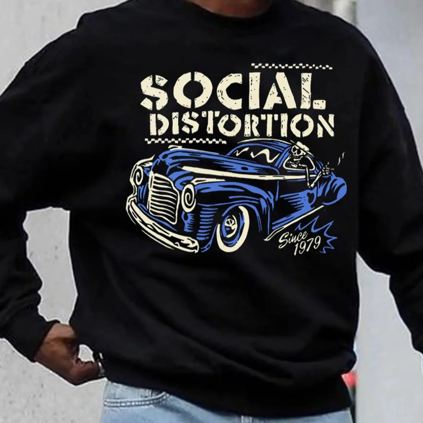 Men's Car & Letter Print Drop Shoulder Sweatshirt, Regular Fit Casual Soft Comfy Long Sleeve Round Neck Pullover for Fall...