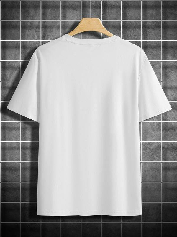 Men's Car & Letter Print Round Neck Tee, Regular Fit Casual Short Sleeve T-shirt for Summer, Men's Top for Daily Wear,...