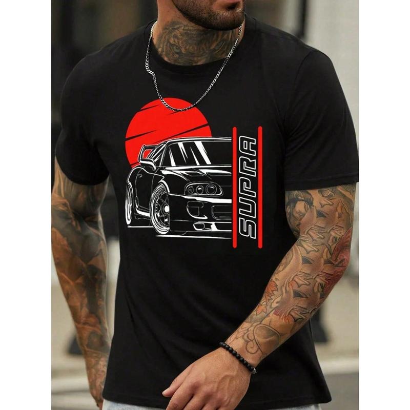 Men's Car Letter Print Short Sleeve T-Shirt Hoodie, Sweatshirt | PodTeesHub.com