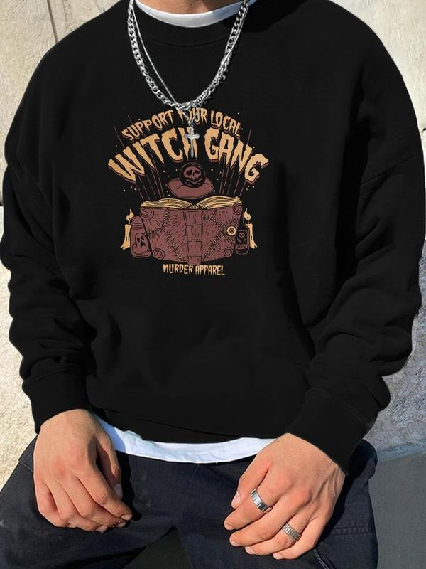 Men's Cartoon & Letter Print Drop Shoulder Sweatshirt, Regular Fit Casual Soft Comfy Long Sleeve Round Neck Pullover for...