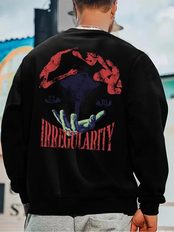 Men's Cartoon & Letter Print Drop Shoulder Sweatshirt, Regular Fit Casual Soft Comfy Long Sleeve Round Neck Pullover for...
