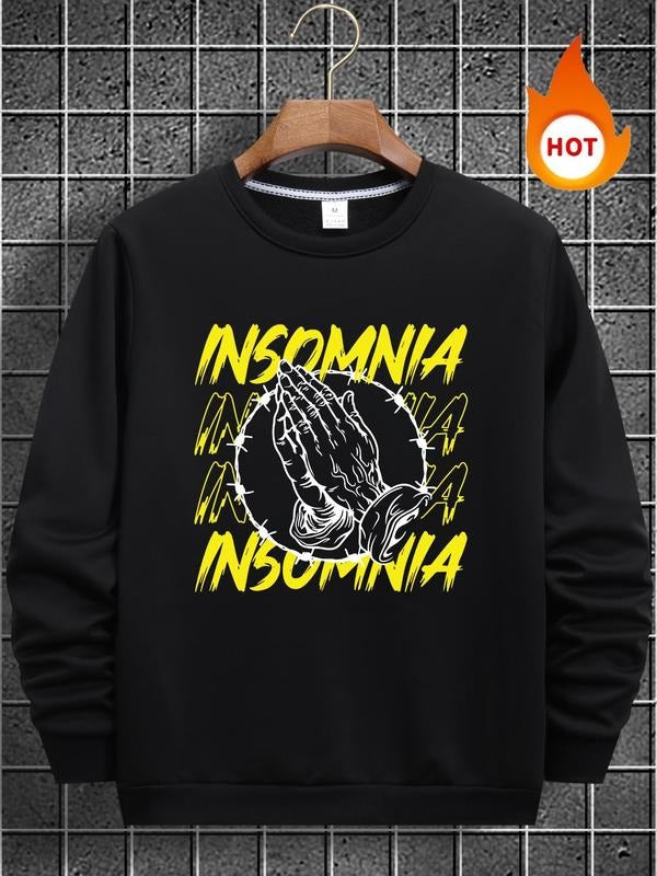 Men's Cartoon & Letter Print Drop Shoulder Thermal Lined Sweatshirt, Regular Fit Casual Soft Comfy Long Sleeve Round Neck...