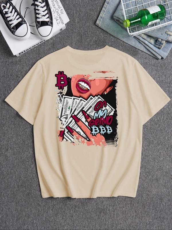 Men's Cartoon & Letter Print Round Neck Tee, Casual Short Sleeve T-shirt for Summer, Men's Top for Daily Wear Hoodie,...