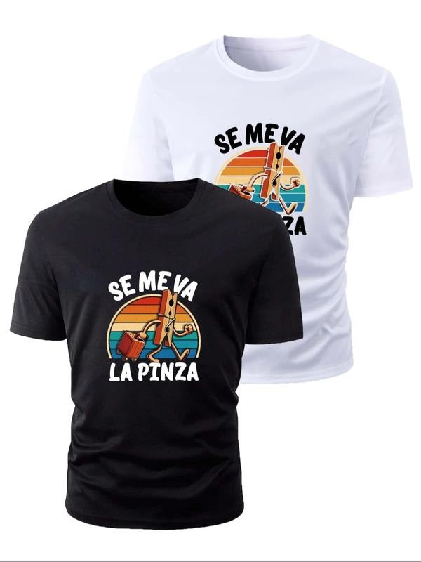 Men's Cartoon & Letter Print Round Neck Tee, Regular Fit Casual Short Sleeve T-shirt for Daily Wear, Men's Top for Summer...