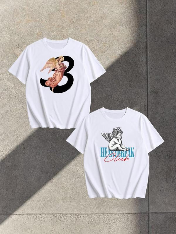 Men's Cartoon  Print Round Neck Tee, Regular Fit Casual Short Sleeve T-shirt, Men's Summer Top for Daily Wear Hoodie,...