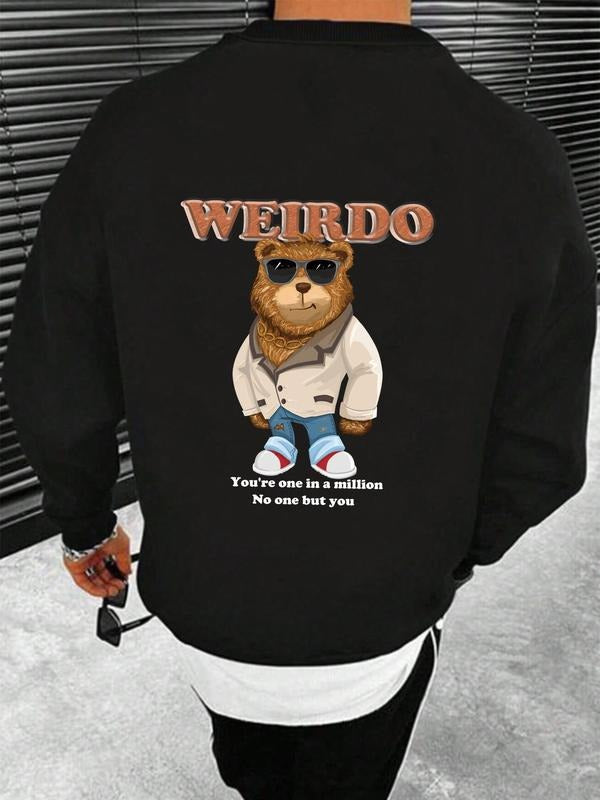 Men's Cartoon Bear & Letter Print Drop Shoulder Sweatshirt, Regular Fit Fashion Casual Round Neck Long Sleeve Pullover...