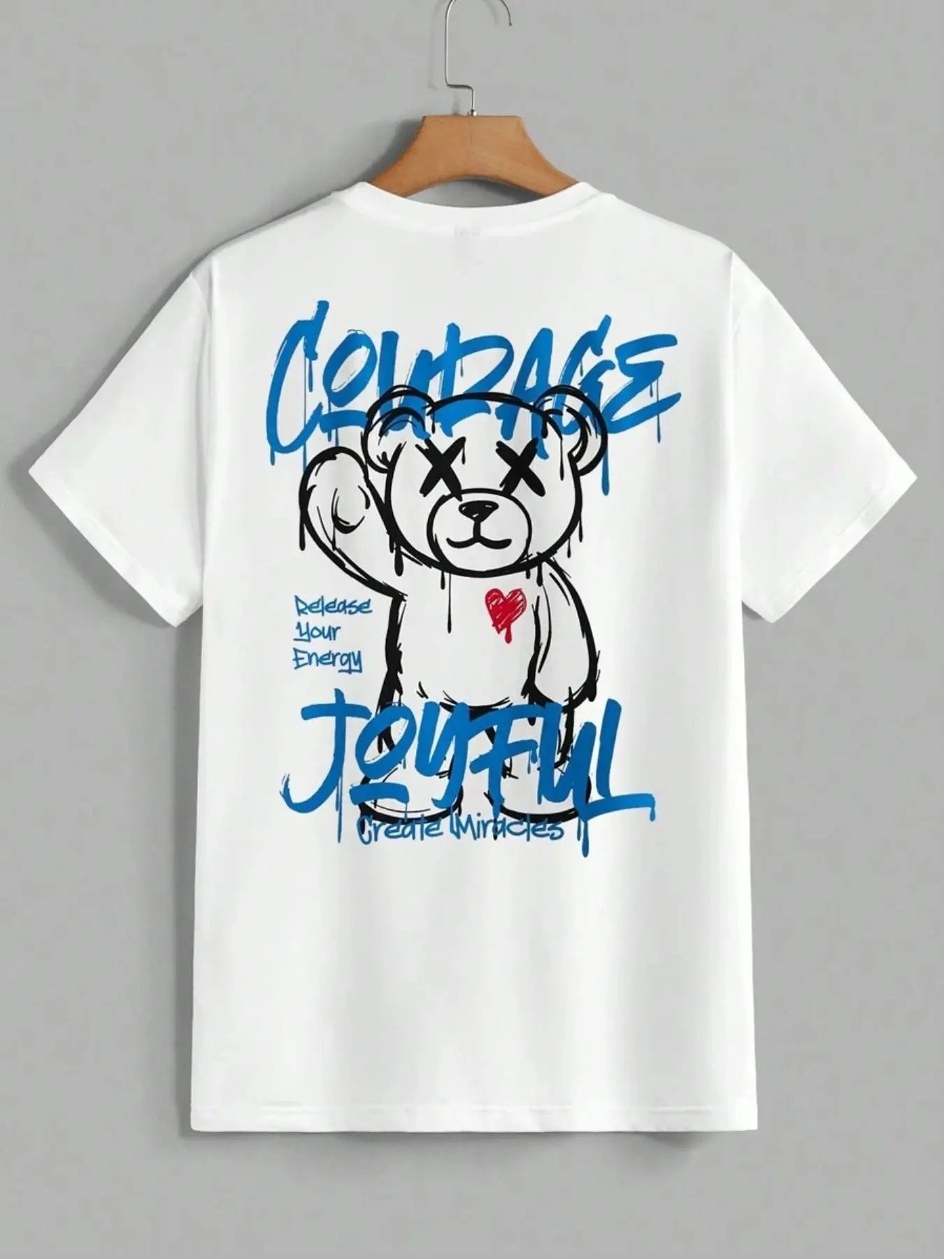 Men's Cartoon Bear & Letter Print Drop Shoulder Tee, Regular Fit Casual Short Sleeve Round Neck T-Shirt for Summer, Men's...