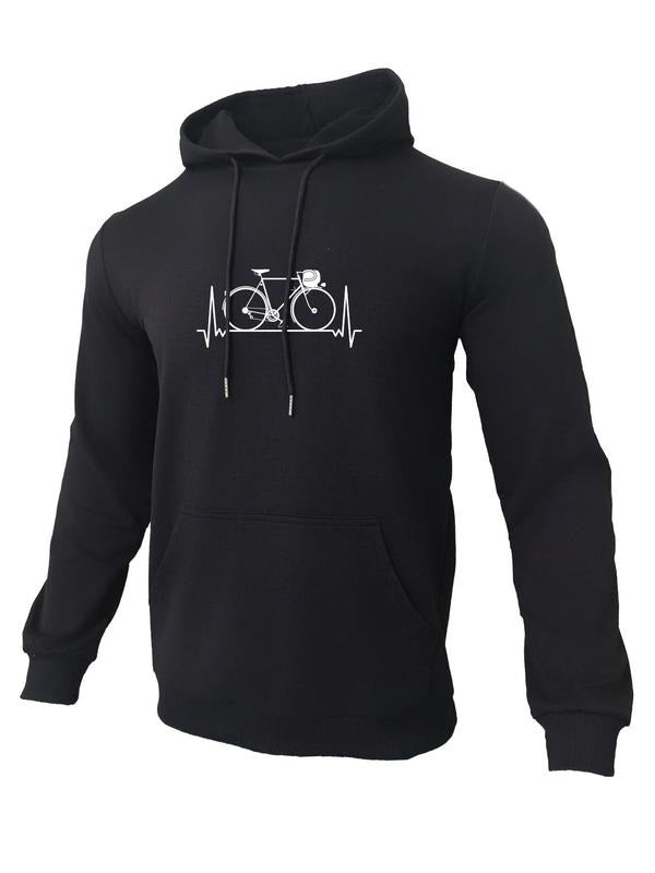 Men's Cartoon Bicycle & Heartbeat Print Hoodie, Casual Regular Fit Long Sleeve Hooded Sweatshirt for Daily Wear, Men's...