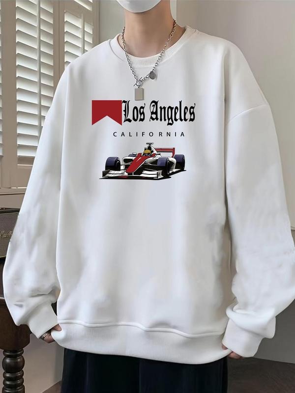 Men's Cartoon Car Graphic Print Round Neck Sweatshirt, Regular Fit Casual Fashion Drop Shoulder Long Sleeve Pullover,...
