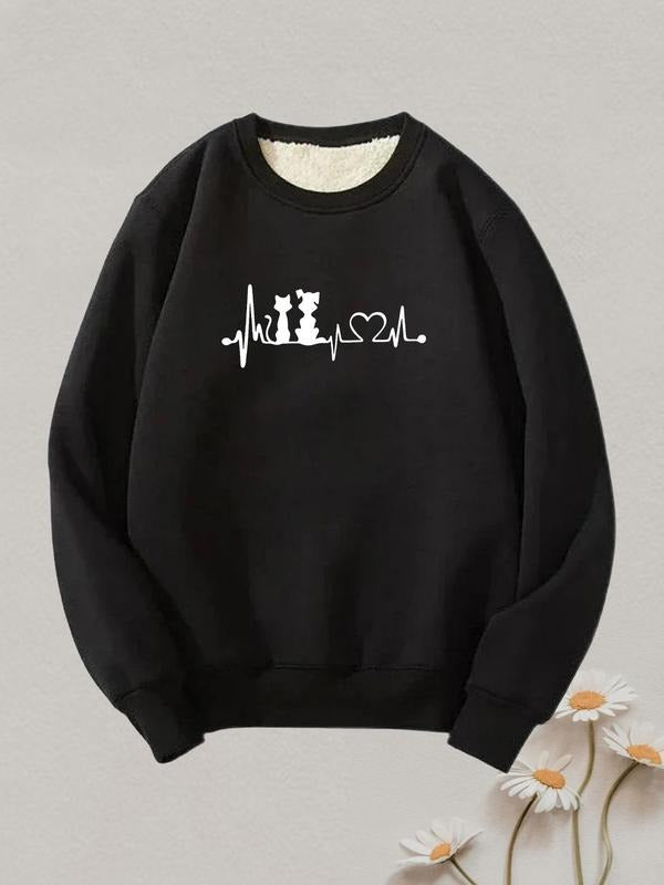 Men's Cartoon Cat Print Drop Shoulder Sweatshirt, Regular Fit Casual Soft Comfy Long Sleeve Round Neck Pullover for Fall...