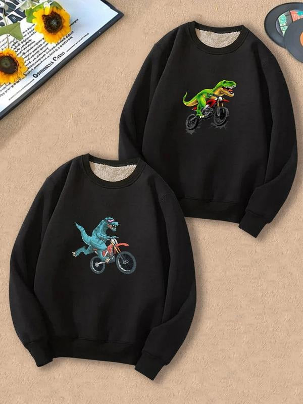 Men's Cartoon Dinosaur Print Round Neck Sweatshirt, Regular Fit Casual Long Sleeve Pullover for Fall & Winter, Men's...