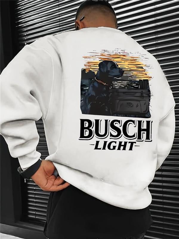 Men's Cartoon Dog & Letter Print Round Neck Sweatshirt, Regular Fit Casual Fashion Drop Shoulder Long Sleeve Pullover,...