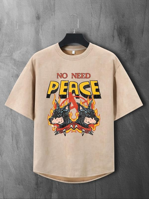 Men's Cartoon Dog & Letter Print Round Neck Tee, Loose Casual Comfy Short Sleeve T-shirt for Summer, Men's Top for Daily...