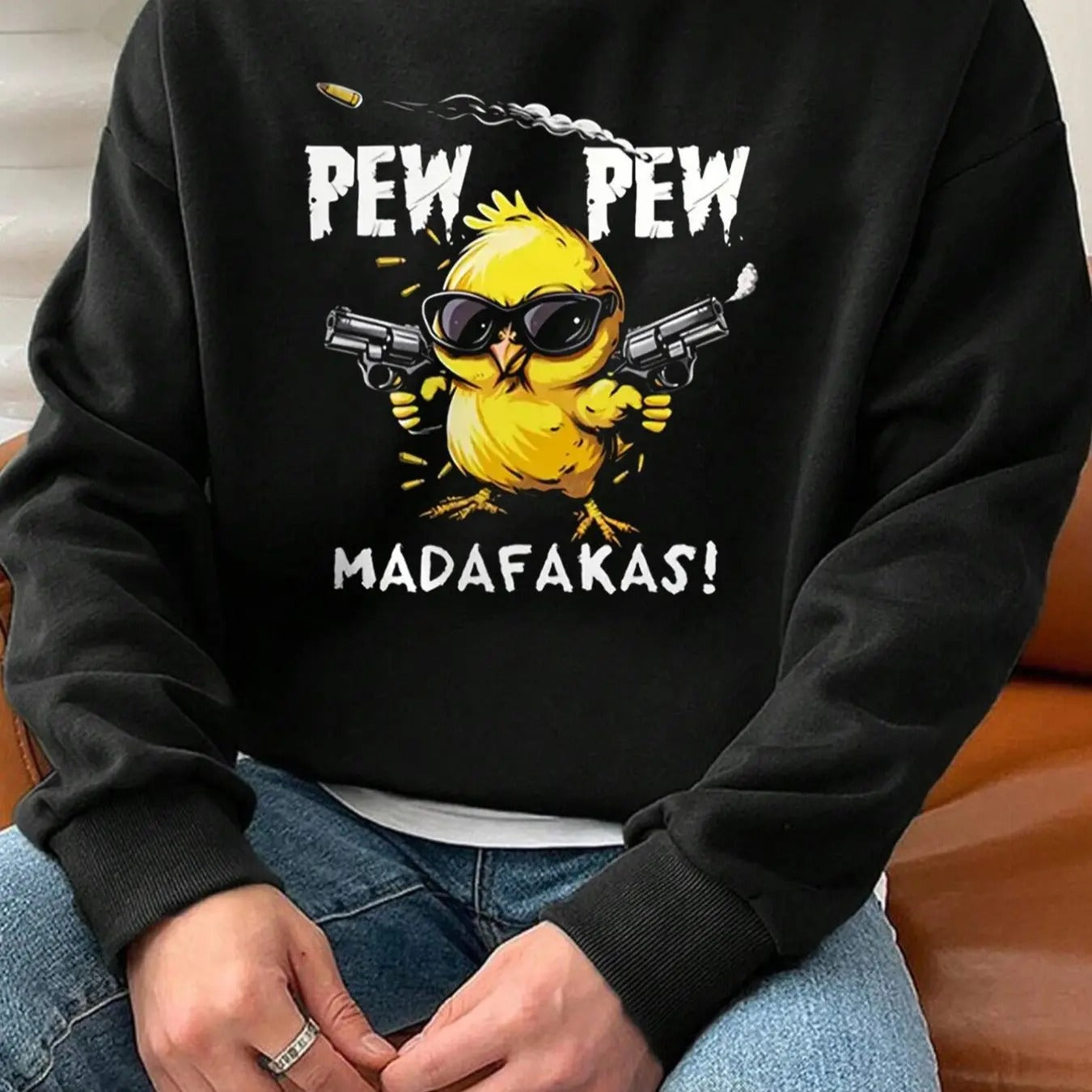 Men's Cartoon Duck & Letter Print Drop Shoulder Sweatshirt, Regular Fit Casual Soft Comfy Long Sleeve Round Neck Pullover...