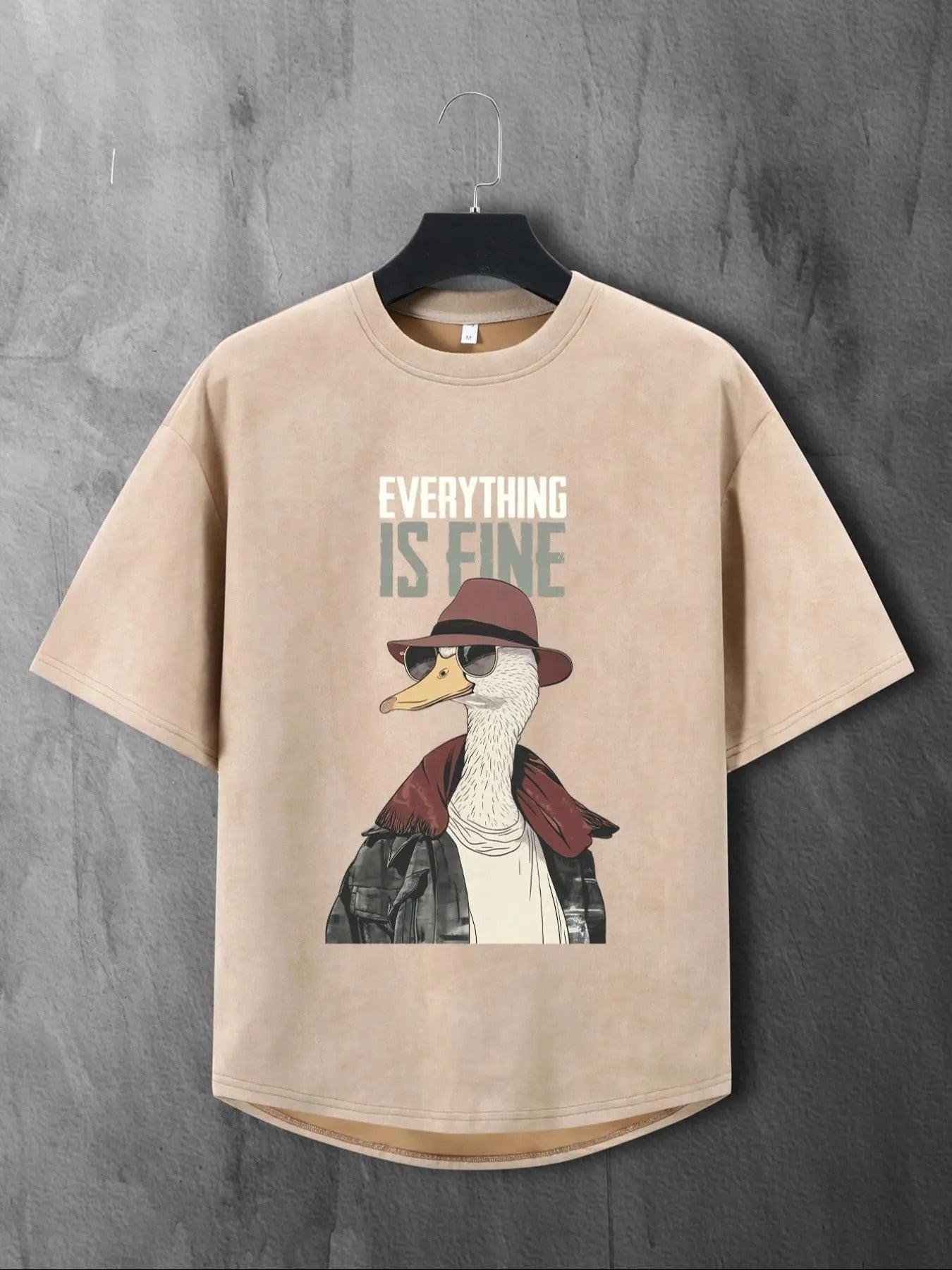 Men's Cartoon Duck & Letter Print Drop Shoulder Tee, Loose Casual Comfy Short Sleeve Round Neck T-shirt for Summer,...