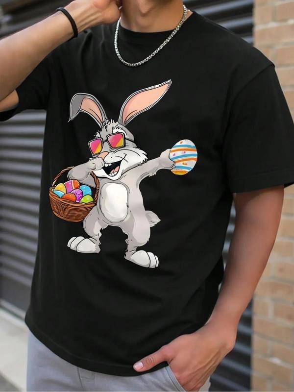 Men's Cartoon Easter Bunny Print Tee, Regular Fit Casual Soft Comfy Short Sleeve Round Neck T-Shirt for Daily Wear, Men's...