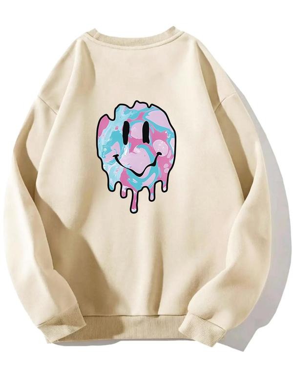 Men's Cartoon Face Print Drop Shoulder Sweatshirt, Regular Fit Casual Long Sleeve Round Neck Pullover for Fall & Winter,...