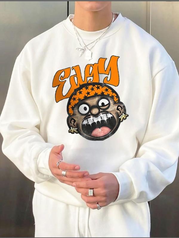 Men's Cartoon Figure & Letter Print Drop Shoulder Sweatshirt, Regular Fit Casual Street Long Sleeve Round Neck Pullover...