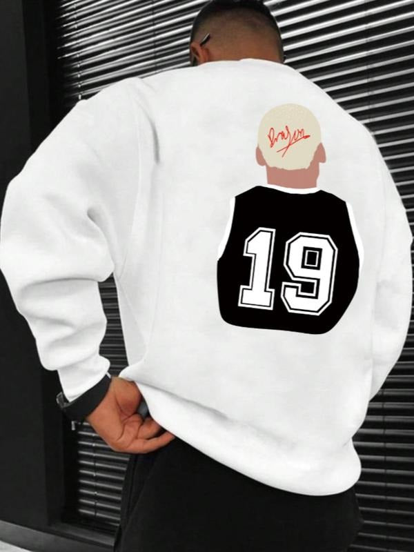 Men's Cartoon Figure & Number Print Drop Shoulder Sweatshirt, Regular Fit Casual Long Sleeve Round Neck Pullover for Fall...