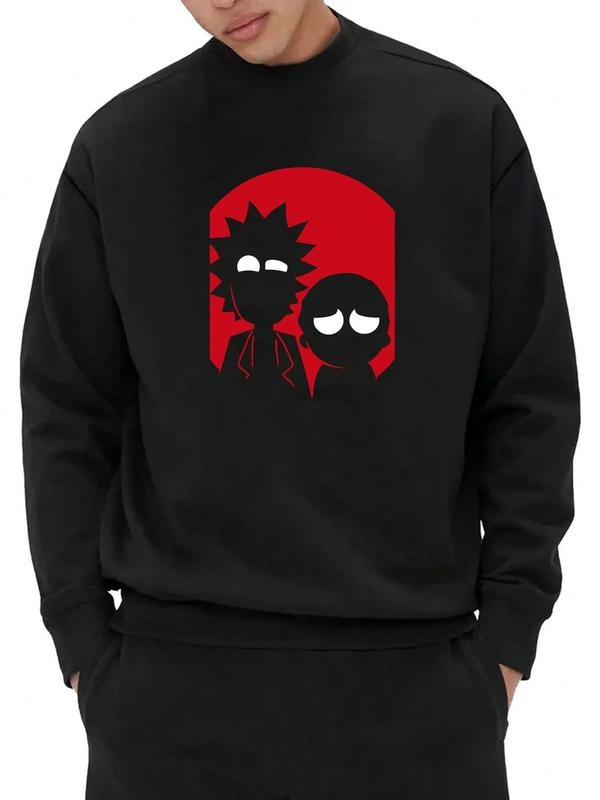Men's Cartoon Figure Print Thermal Lined Sweatshirt, Regular Fit Casual Long Sleeve Round Neck Pullover for Fall &...