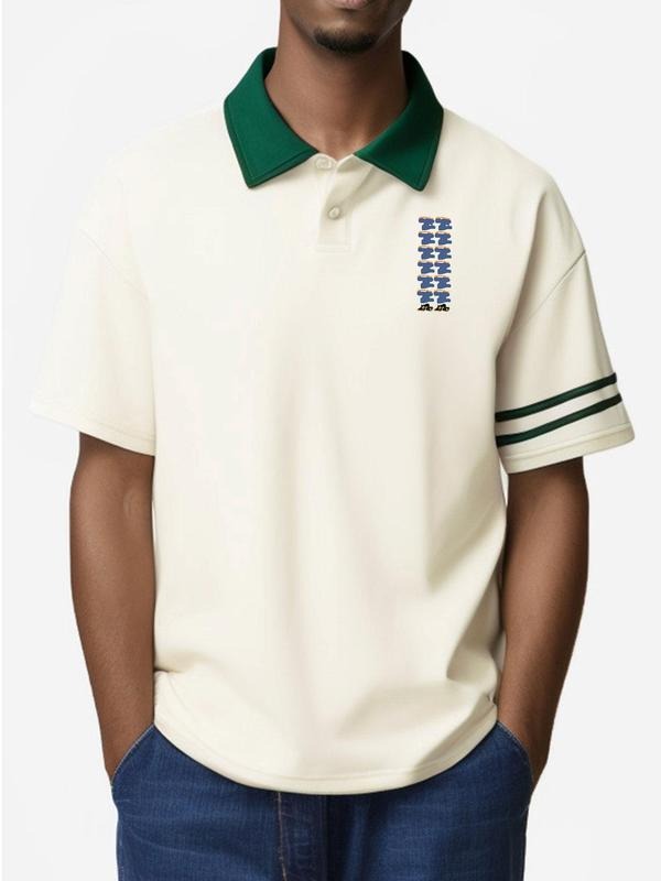 Men's Cartoon Game Print Contrast Trim Polo Shirt, Regular Fit Casual Short Sleeve Top for Summer, Fashion Men's Clothes...