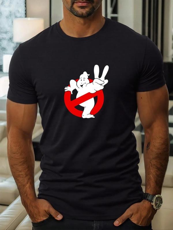Men's Cartoon Ghost Print Round Neck Tee, Regular Fit Casual Short Sleeve T-shirt for Daily Wear, Men's Top for All...