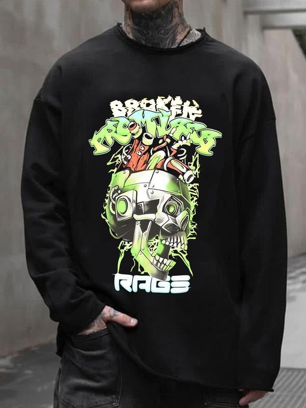 Men's Cartoon Graphic Print Round Neck Sweatshirt, Regular Fit Casual Fashion Drop Shoulder Long Sleeve Pullover, Men's...