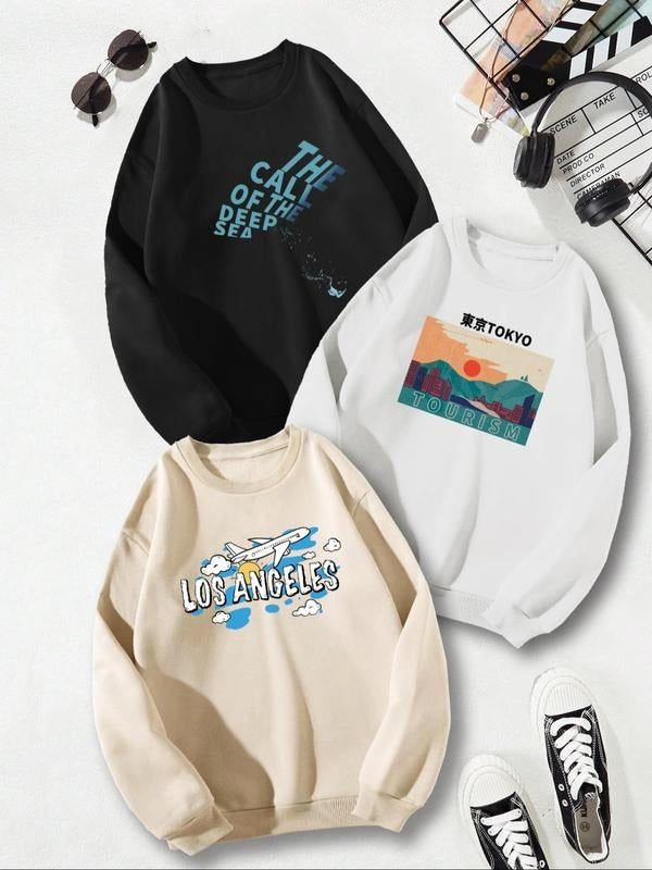 Men's Cartoon Graphic Print Round Neck Sweatshirt, Regular Fit Casual Fashion Drop Shoulder Long Sleeve Pullover, Men's...