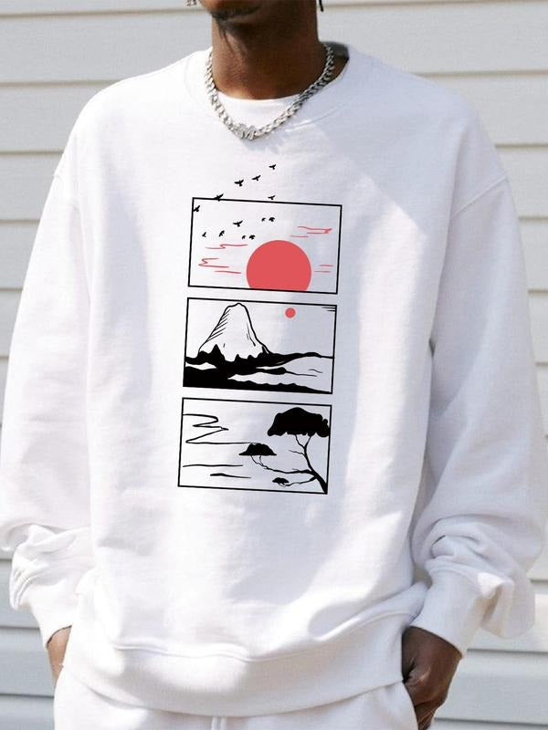 Men's Cartoon Graphic Print Round Neck Sweatshirt, Regular Fit Casual Fashion Drop Shoulder Long Sleeve Pullover, Men's...