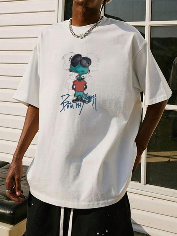 Men's Cartoon Graphic Print Round Neck Tee, Regular Fit Casual Fashion Short Sleeve T-shirt, Men's Summer Top for Daily...