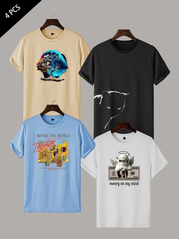 Men's Cartoon Graphic Print Round Neck Tee, Regular Fit Casual Fashion Short Sleeve T-shirt, Men's Summer Top for Daily...