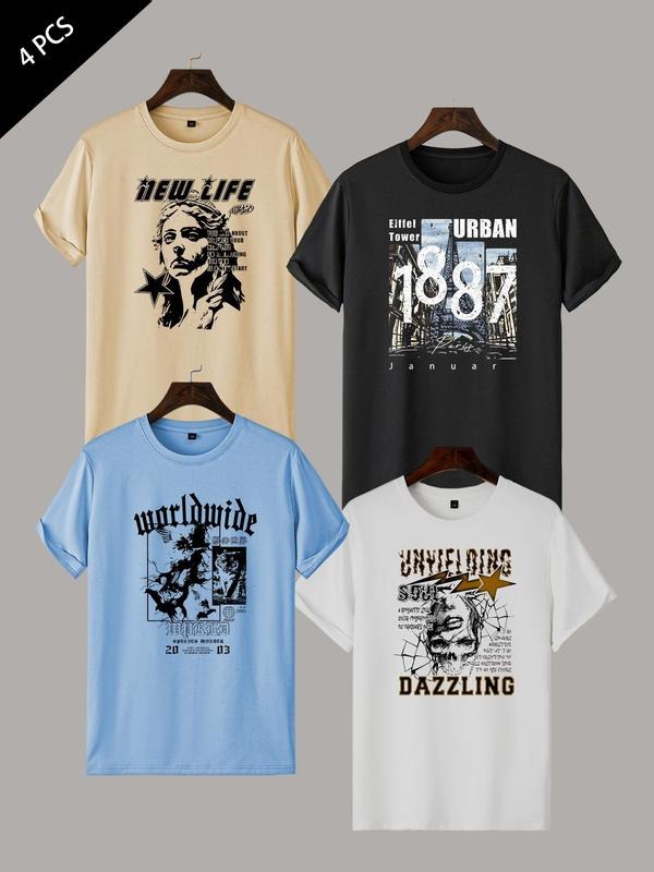 Men's Cartoon Graphic Print Round Neck Tee, Regular Fit Casual Fashion Short Sleeve T-shirt, Men's Summer Top for Daily...