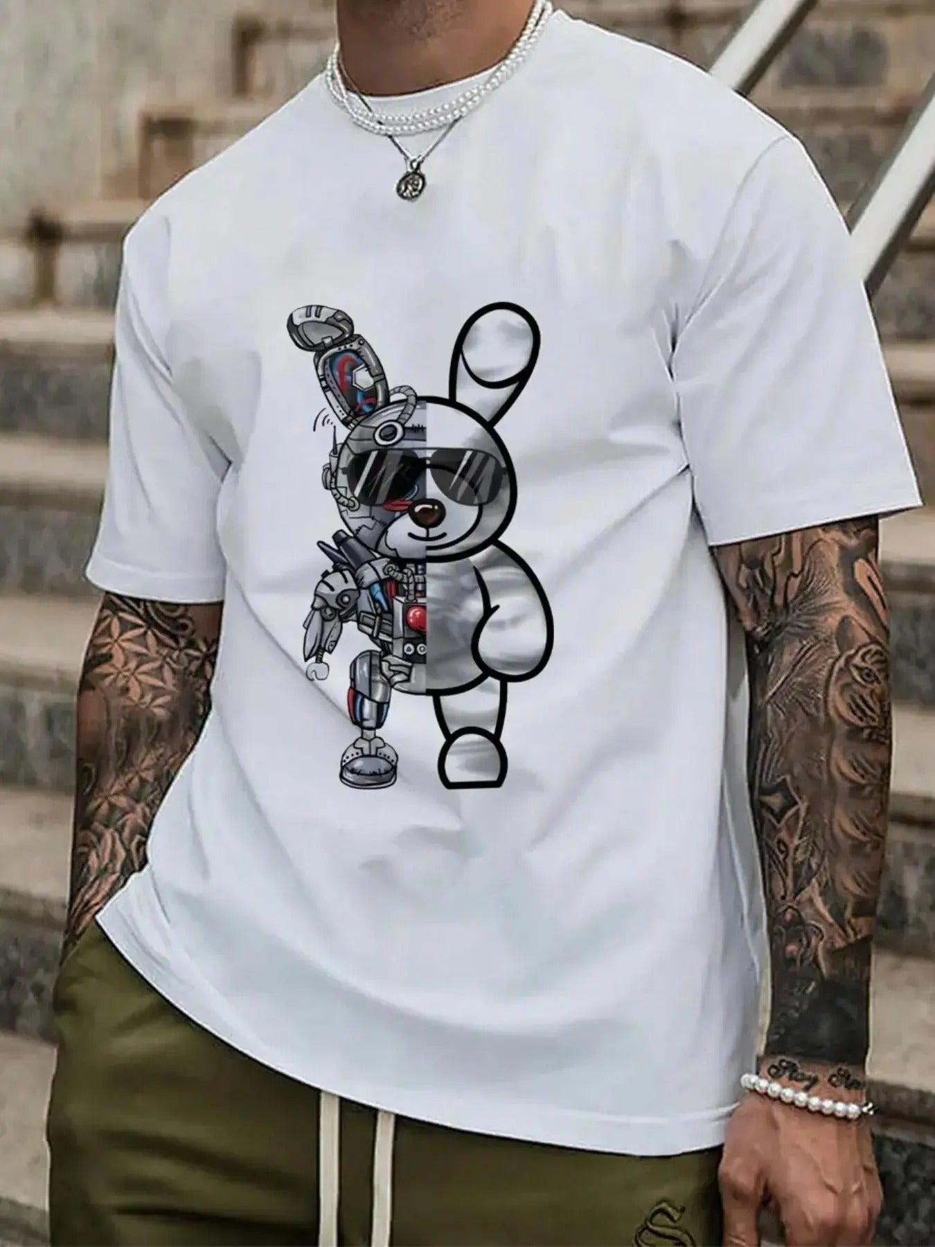 Men's Cartoon Graphic Print Round Neck Tee, Regular Fit Casual Short Sleeve T-shirt, Men's Summer Top for Daily Wear...